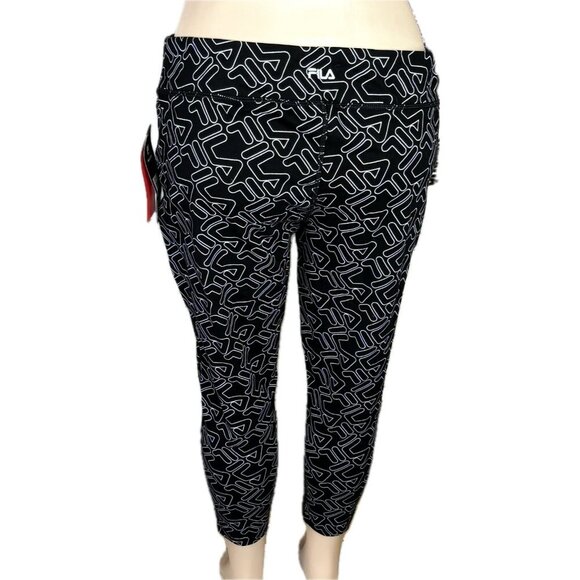 Fila XL Black Logo Name Print Flat Stretch Waist Cotton/Spandex Capri Pants - Picture 4 of 6